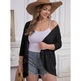 thumbnail image 3 of FlorCurve Plus Size Cardigans for Women 3/4 Sleeve Ruffle Cardigans Casual Lightweight Open Front Cover Up, Black XL, 3 of 6