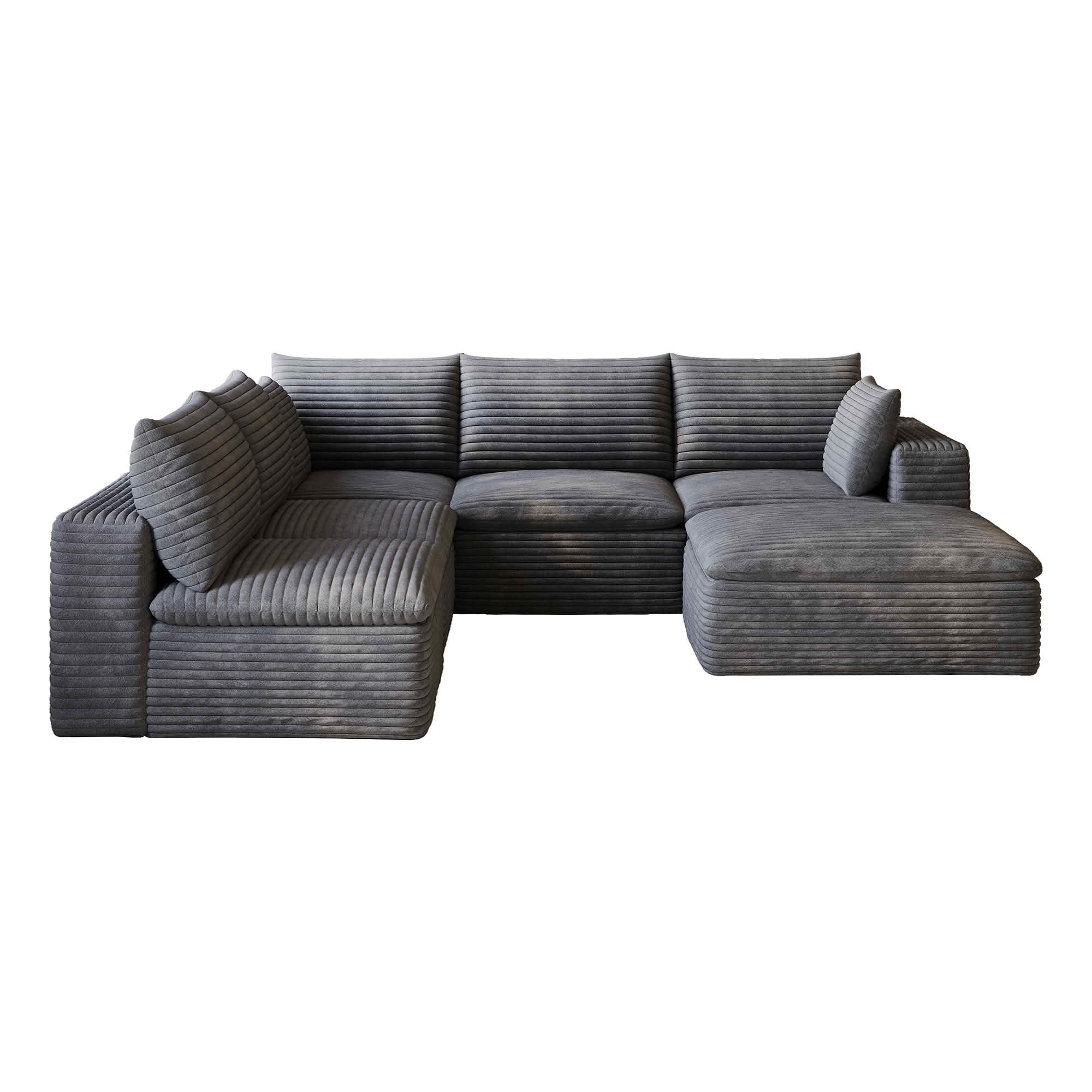 MAYEERTY 99×103-Inch Dark Gray Corduroy 6-Seat Cloud Modular Sofa, Deep Seat DIY Combination Couch with Removable Cushion No Assembly Required