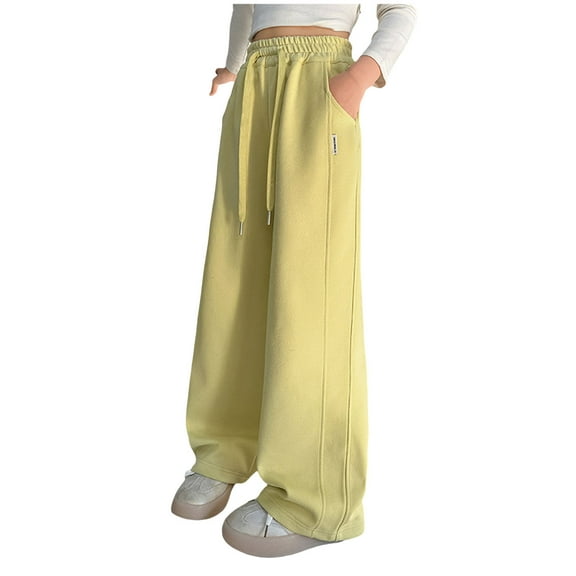 UngA Girls Baggy Pants Girls' Dry-Fit Jogger Sweatpants Soft Active Athletic Kids Joggers with Pockets & Drawstring Yellow,14-15 Years