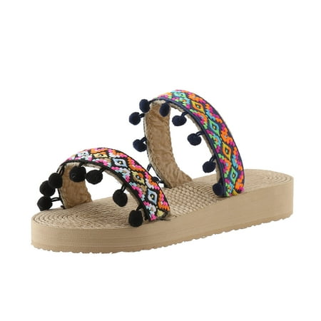 

Fashion Spring And Summer Women Slippers Thick Bottom Flat Bottom Slip On Lightweight Open Toe Colorful Embroidery Ethnic Style Leopard Print Slippers for Women Size 8 Women Boot Slippers