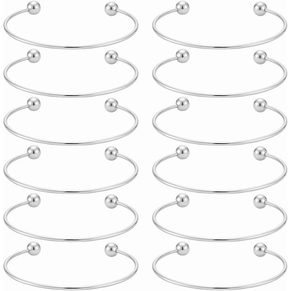 12Pcs Adjustable Wire Blank Bracelet Stainless Steel Torque Bangles Cuff Bangles with Soldered Round Beads Blank Bracelet for Crafting DIY Jewelry Making