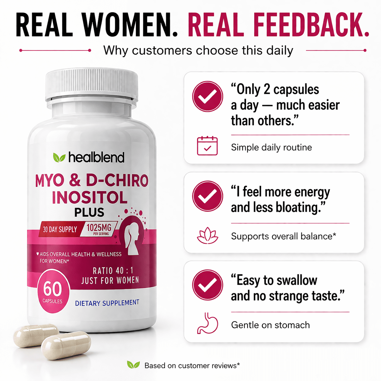 Healblend Myo Inositol & D-Chiro Inositol Plus Supplement - Support Hormonal Balance, Fertility & Healthy Ovarian Function for Women - 60 Capsules