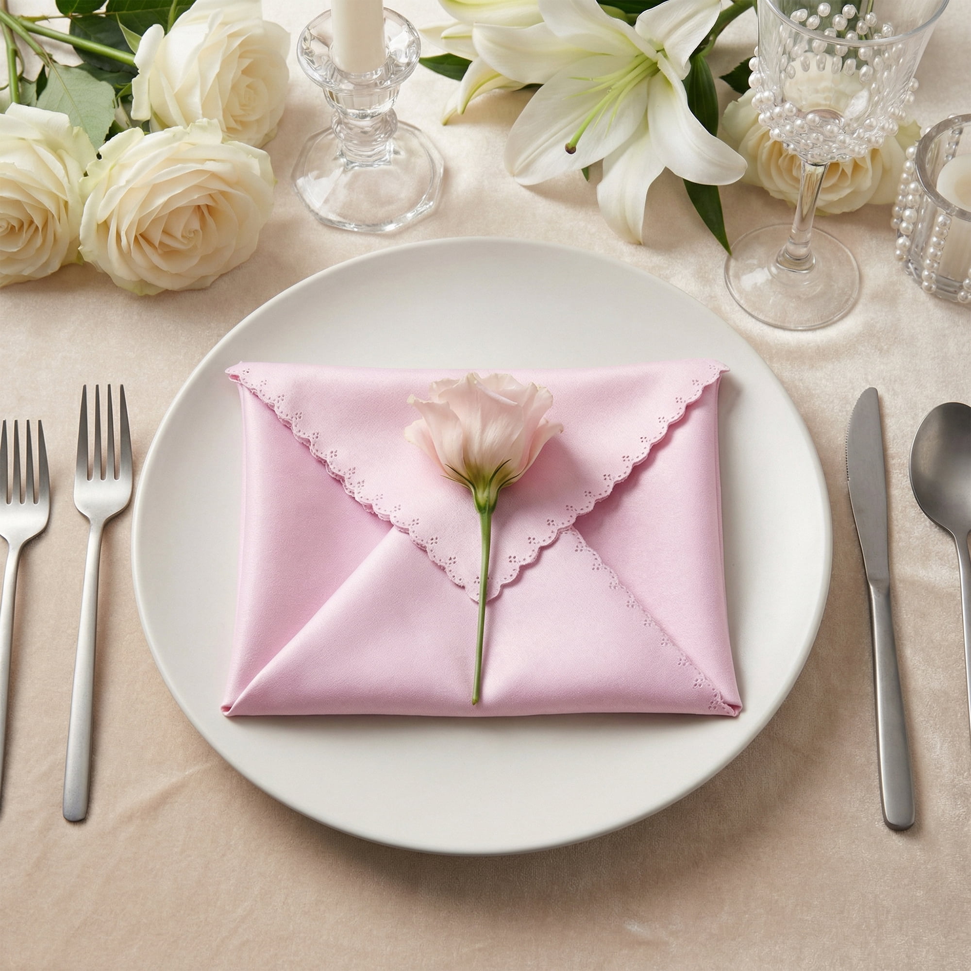 Unique Bargains 12Pcs Satin Washable Cloth Napkins Pink 17x17inch