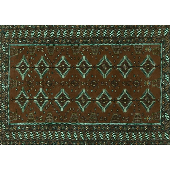 Ahgly Company Indoor Rectangle Persian Turquoise Blue Traditional Area Rugs, 2' x 3'