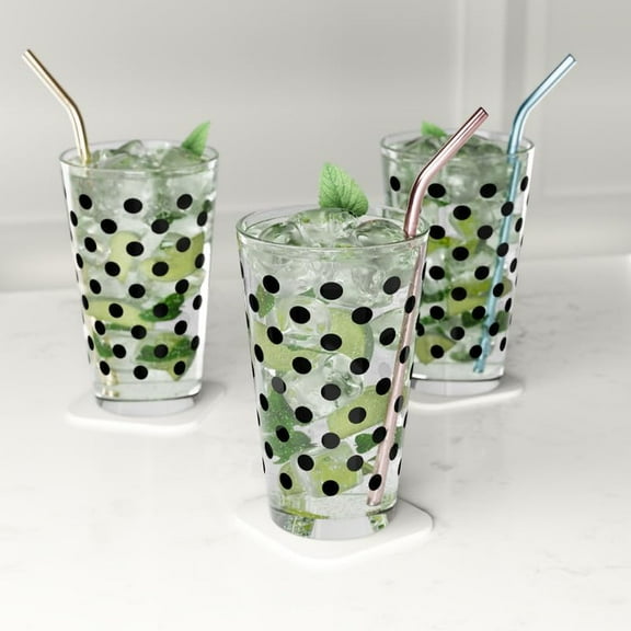 Pint Glass,  Dot Pint Glasses, 16oz Printed Pint Glass (6 Pack Black  )