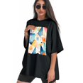 thumbnail image 3 of Plus Size Shirt for Women Black Tops for Women Oversized Short Sleeves Shirt for Women Geometric Pictures 3 T Shirt Crewneck Shirt for Women 3XL, 3 of 5