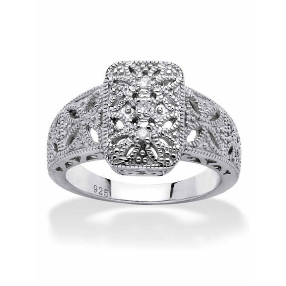 PalmBeach Jewelry Diamond Accent Vintage-Inspired Platinum-plated Sterling Silver Filigree Ring