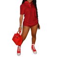 thumbnail image 1 of Txlixc - Conjunto de ropa de calle de verano para mujer, camisetas de manga corta con solapa y pantalones cortos de color sólido Txlixc Moda, 1 of 6