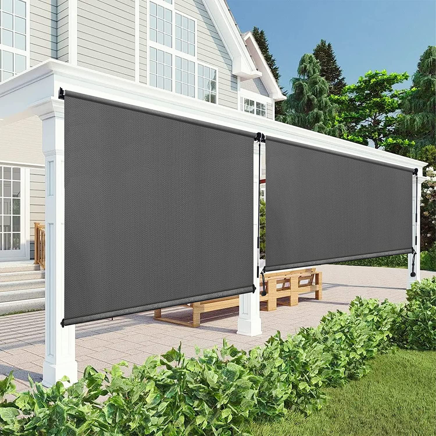 SHMAMT Outdoor Roller Shades 6'(W) x 6'(H), Exterior Cordless Patio