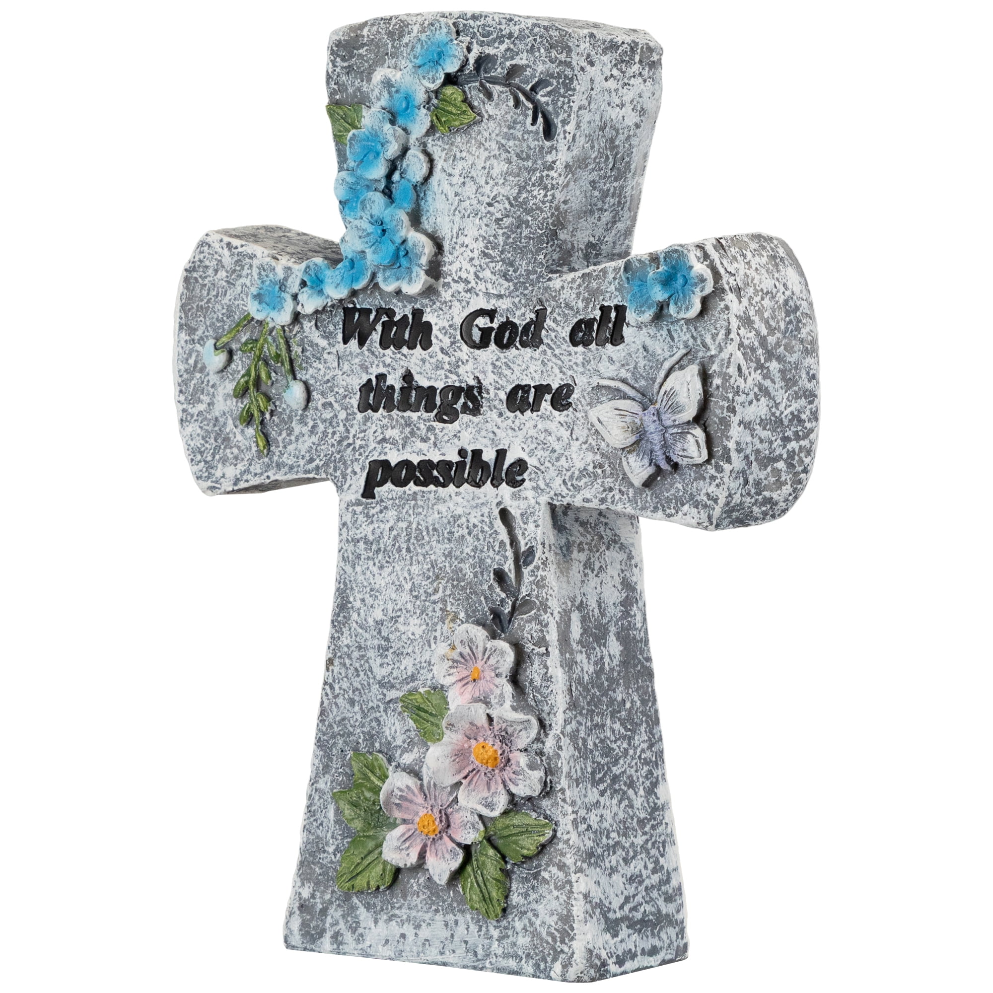Northlight With God All Things Are Possible Floral Cross Statue - 6.75"