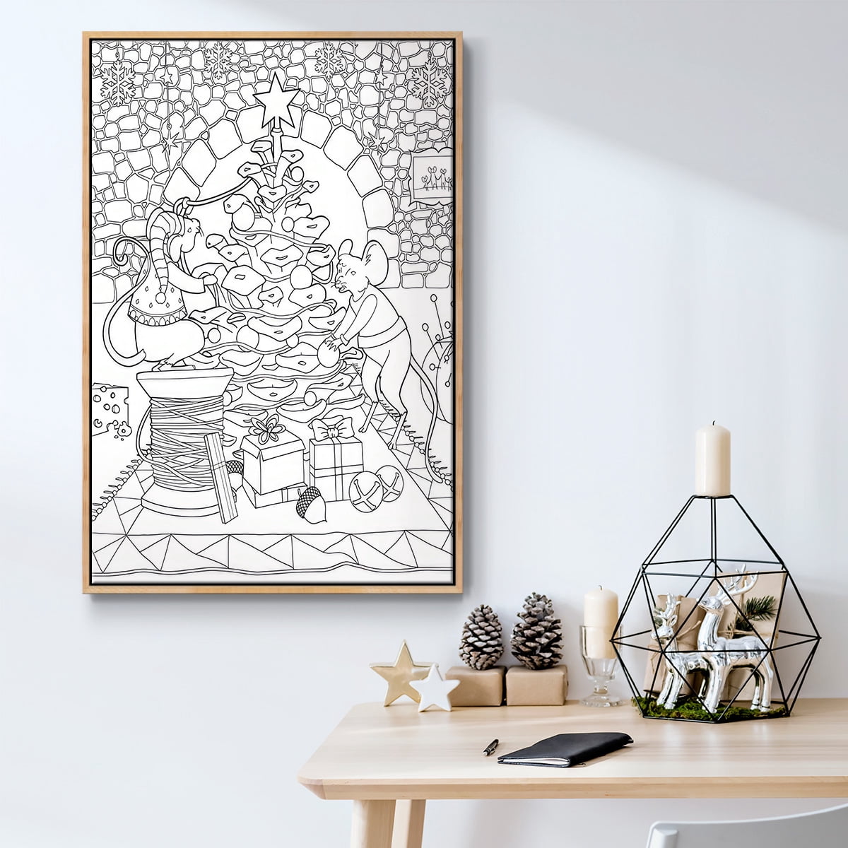 Creatures Stirring - Framed Gallery Wrapped Holiday Canvas - 17 x 25 - Natural Wood Frame