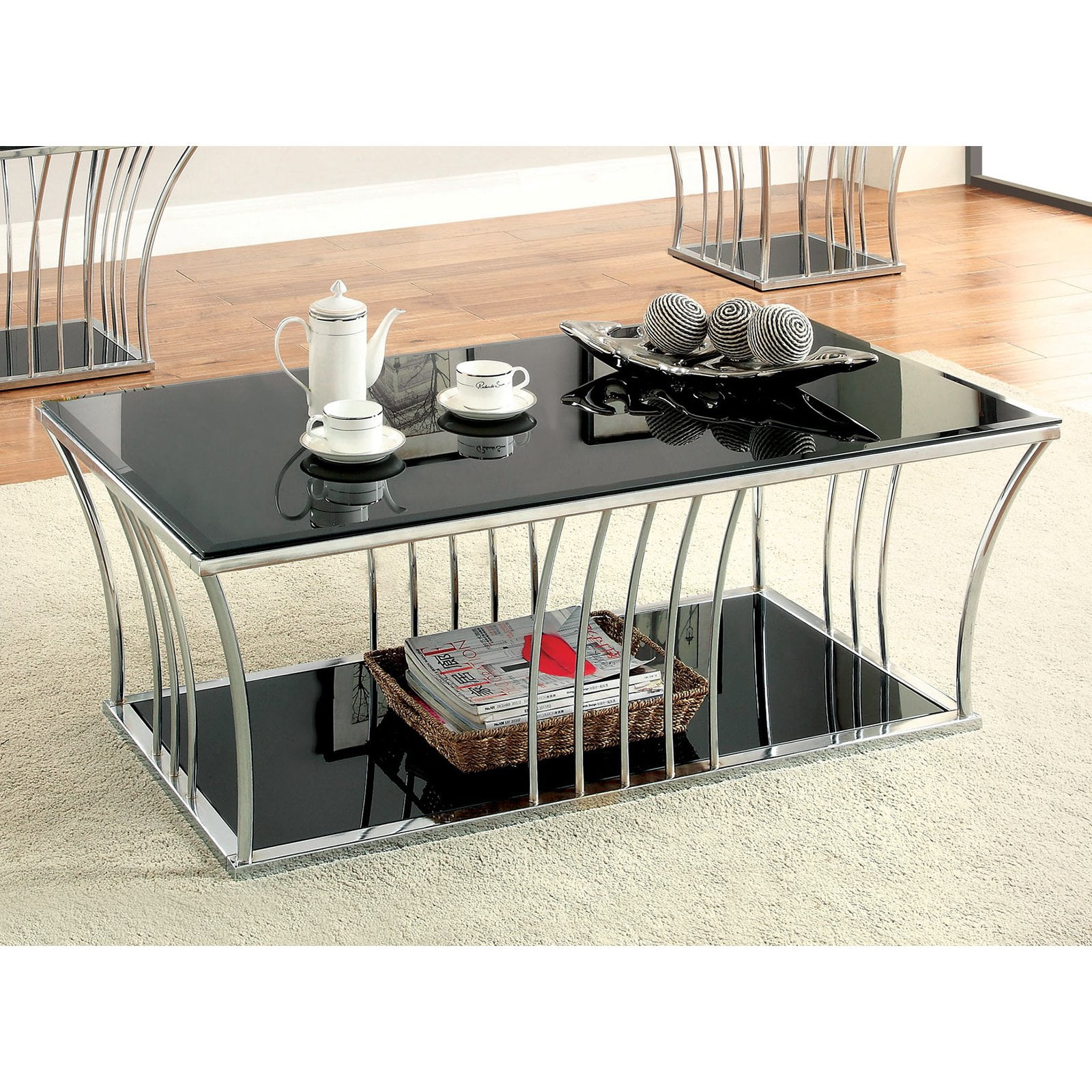 Furniture of America Arsoli Beveled Glass Top Coffee Table - Chrome