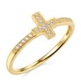 thumbnail image 2 of Wellingsale Ladies Solid 14k Yellow Gold Polished CZ Cubic Zirconia Religious Cross Right Hand Fashion Ring - Size 5.5, 2 of 6