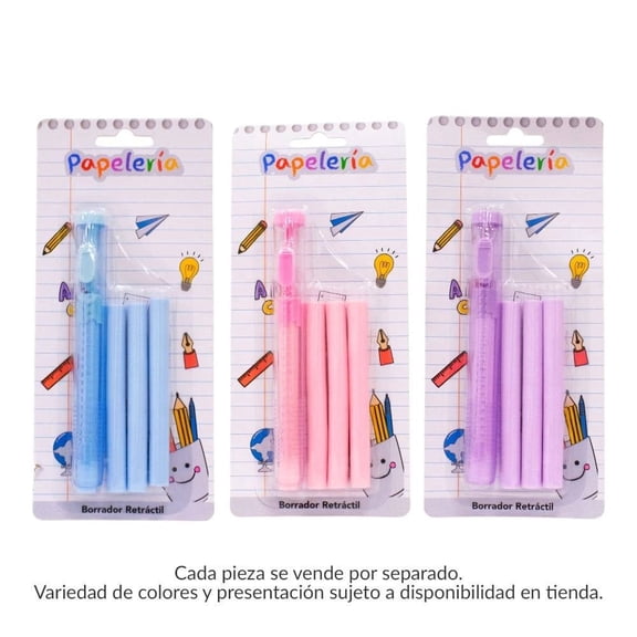 Borrador Prichos Retráctil Varios Modelos Multicolor 4 Piezas