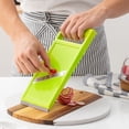 thumbnail image 5 of CuiLiyq Vegetable Slicer, 10.8" x 4.2" Stainless Steel Mandoline Food Slicer, Handheld Vegetable Chip Maker Food Chopper for Potato, Carrot, Vegetables, Zucchini (Green), 5 of 9