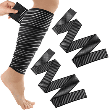 Elastic Calf Compression Bandage Leg Compression Sleeve for Men and Women, Compression Wraps Lower Legs for Stabilising Ligament, Joint Pain, Sport, Adjustable Black (2, 47 Inches)