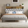thumbnail image 2 of Sesslife Queen Bed Frame with Adjustable Storage Headboard, Upholstered Platform Bed with Charging Station and 2 Side Pockets, Strong Wood Slats Support, Noise Free, No Box Spring Needed, Gray, 2 of 7