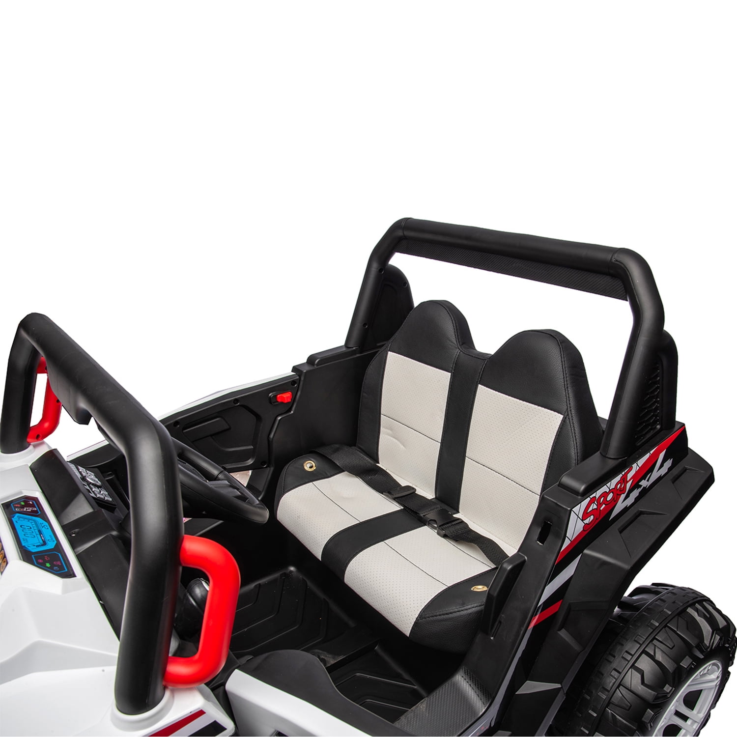 CIPACHO 12 V Powered Ride Ons Four Wheel Drive Leather Electric Car for Kids with 2.4G R/C, Seat Belt Four Wheel Absorber, White CIPACHO 12 V Powered Ride Ons Four Wheel Drive Leather Electric Car for Kids with 2.4G R/C, Seat Belt Four Wheel Absorber, White