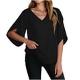 thumbnail image 2 of Mifsaly Women Blouses Dressy Casual V Neck 3/4 Split Sleeve Flutter Chiffon Tops Loose Fit Casual Work Shirts Fashion Summer Elegant Tunics Black,L, 2 of 9