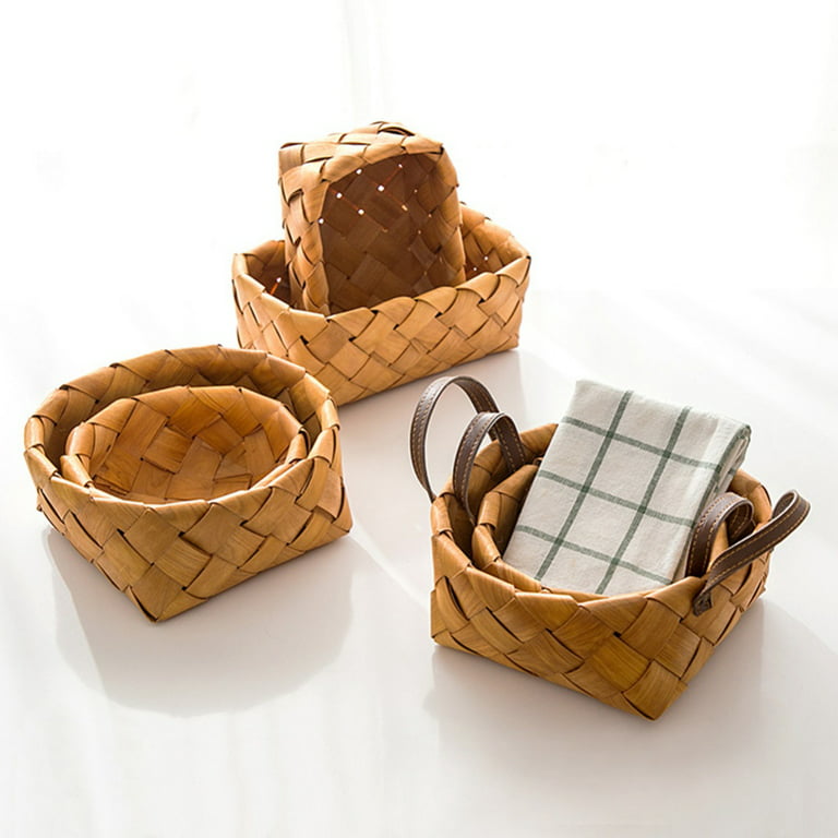 Small Wooden Decorative Woodchip Basket With Handles Empty Baskets 4 Inch 2  Pack For Gifts With Chalkboard Labels. Wicker Baskets Display Snack Pantry
