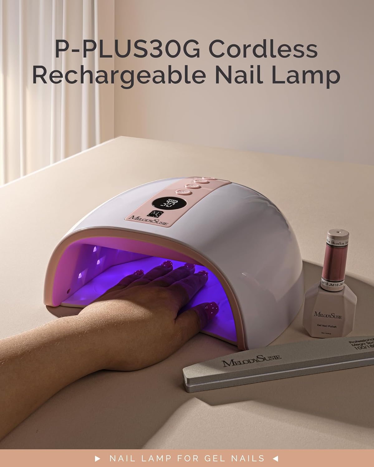 MelodySusie Rechargeable UV LED Nail Lamp, PLUS30G Cordless UV Nail Light with 3 Timer Settings
