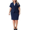 thumbnail image 1 of Conjunto de traje de oficina para mujer de talla grande de 2 piezas, blazer de manga corta con falda lápiz y botón, 4X azul marino, 1 of 6