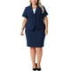 thumbnail image 1 of Conjunto de traje de oficina para mujer de talla grande de 2 piezas, blazer de manga corta con falda lápiz, con botón, 1X, azul marino, 1 of 6