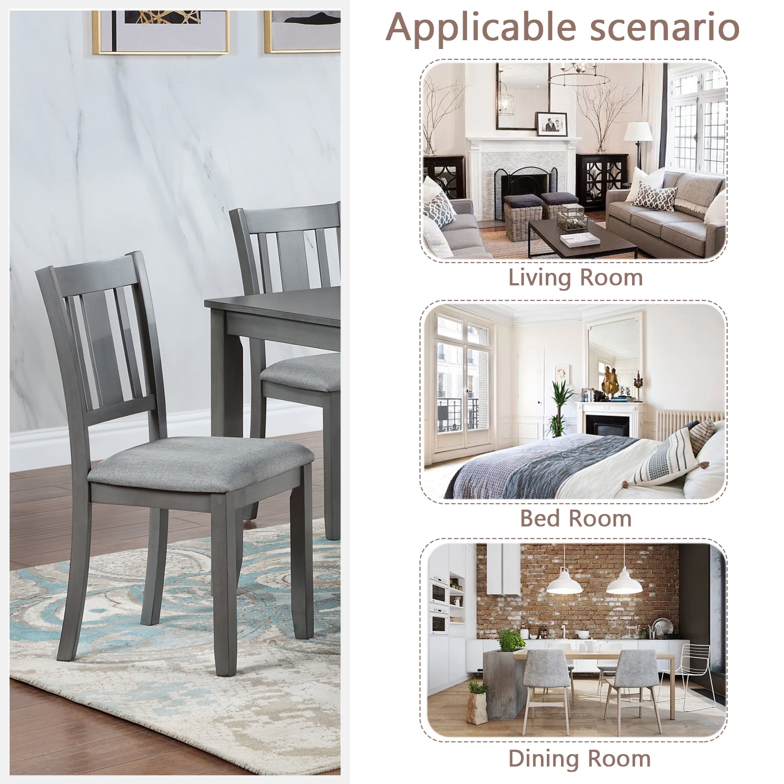 MAYEERTY Wooden Dining Chairs Set of 4, Kitchen Chair with Padded Seat, Upholstered Side Chair for Dining Room, Living Room, Gray