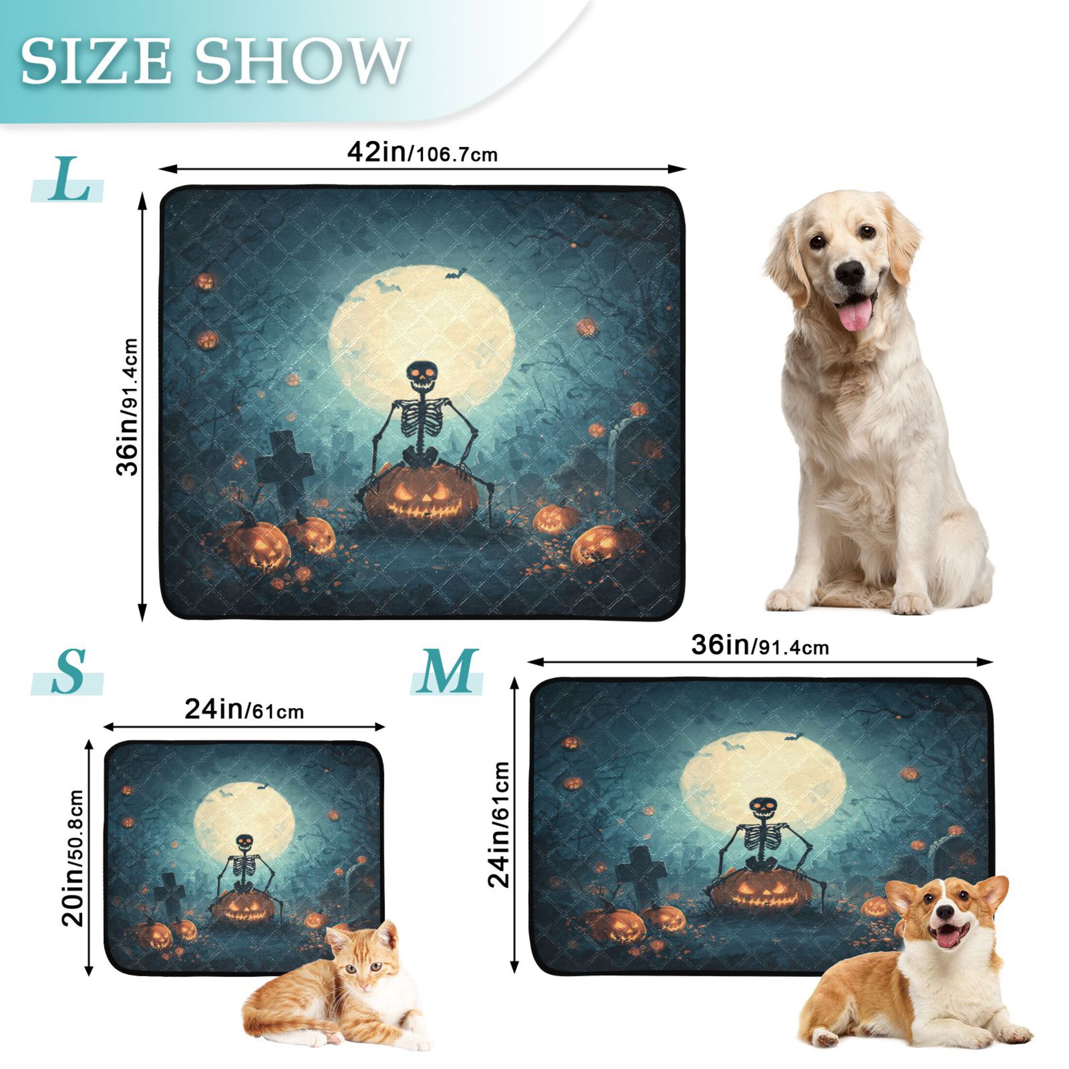 Qxltty Halloween Skull Theme Cat litter Pads Pet Set of 2 Diaper Mats Center Anti-leakage Layer Absorbent Soft and Comfortable