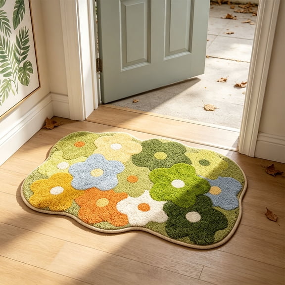 Antqov Bath Mat, 16x24" Soft Cute Bathroom Rugs Non Slip Washable Colorful Flower Bathroom Mat for Indoor Home Bathroom Floor