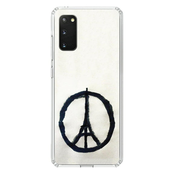 DistinctInk Clear Shockproof Hybrid Case for Galaxy S20 ULTRA / 5G (6.9" Screen) - TPU Bumper, Acrylic Back, Tempered Glass Screen Protector - Paris Peace Symbol - Paris