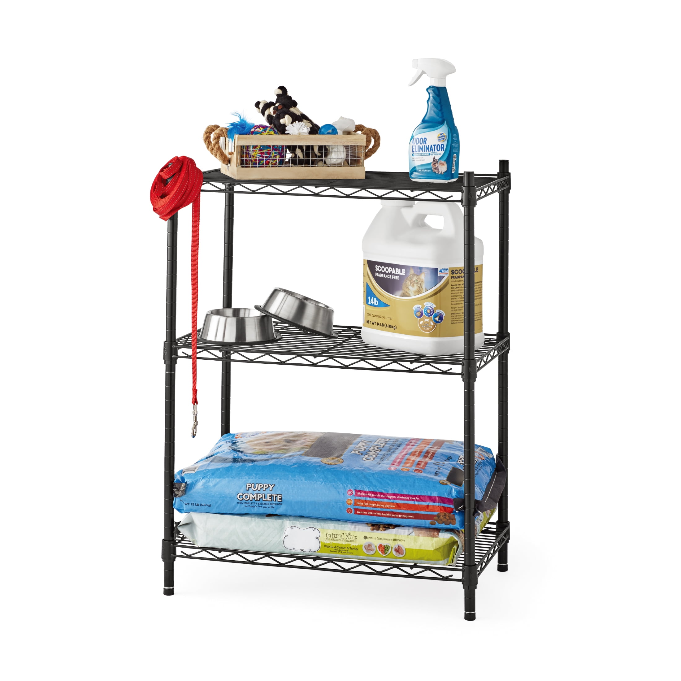 (3 pack) Hyper Tough Multipurpose 3-Tier Wire Shelving Rack, Black, 750 lbs Capacity