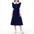 thumbnail image 4 of Cowsor Big Girls Collared Dress 8 to 13 Years Solid Doll Collar Button Long Sleeve Dress Casual Comfortable Wear for School Daily Play Outdoor Activities, 4 of 7