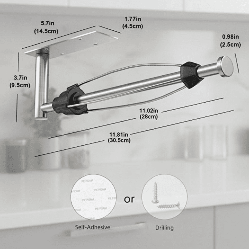 Under Cabinet Paper Towel Holder, Wall Mounted Kitchen and Bathroom Roll Holder with Damping Effect, Brushed Silver Stainless Steel