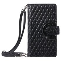 Dteck Zipper Wallet Crossbody Strap Case for Google Pixel 9,Magnetic Leather Card Slots Cash Pocket Case Shockproof Kickstand Cover with Shoulder & Wrist Strap,Black