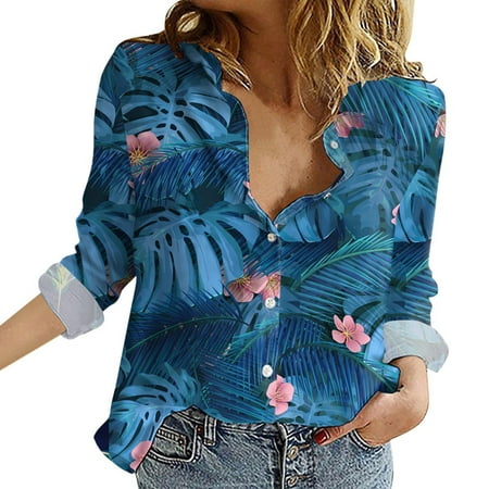 

Dtydtpe Ladies Spring Autumn Print Casual Comfort Flowy Style Button Down Lapel Long Sleeve Shirt Cotton Pajama Shirt Women Long Sleeve Running Tee Womens Women Long Sleeve Tops Womens Long Sleeve