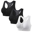 thumbnail image 2 of huilin 3Pack Women's Wireless Zip Front Cross Back Push Up Sports Bra - Solid Color, 2 of 9