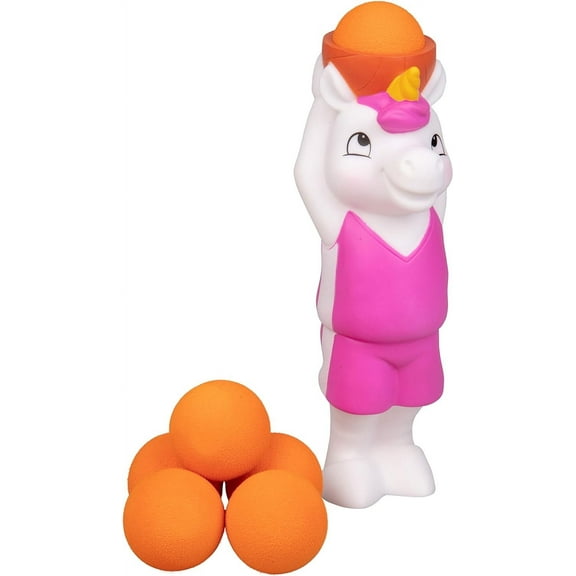 Hog Wild Sports Basketball Unicorn Popper Toy - Shoot Foam Balls Up to 20 Feet - 6 Balls Included - Age 4 