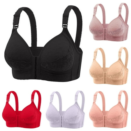 VBTAPA Front Closure Bras for Women Wireless Push Up Bras Full Coverage Lace Bra Adjustable Straps Comfort Cotton Bralette Breathable Everyday Bras Prime Big Deal Days Black XL