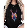 thumbnail image 5 of Women's T-Shirt Deer Head Colorful Splash Short Sleeve Casual Tee Classic Crew Neck T Shirt for Women Black, 2XL, 5 of 7