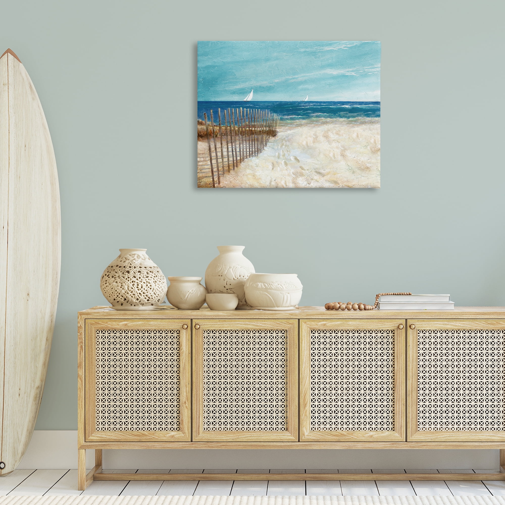Stupell Industries Footprints by Sandy Fence Nautical & Beach Painting Wrapped Canvas Art Print Wall Art, 40 x 30