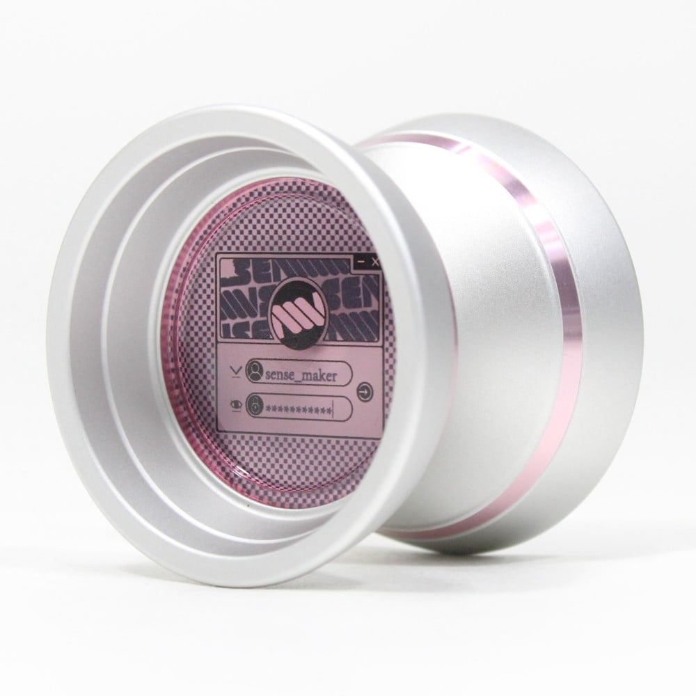 SENSE YOYO Login Yo-Yo - Aluminum YoYo with PC Caps (Matte Silver w/Pink Polished Decorative Rim + Pink Cap)