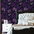 thumbnail image 6 of Peel and Stick Wallpaper Dark Purple Lavender Roses Butterflies Wall Mural 23.6in x 9.8ft Self Adhesive Removable Wall Paper Renter Friendly Wallpaper for Nursery Bedroom Cabinets, 6 of 8