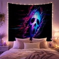 thumbnail image 2 of Cyberpunk Skull Glowing Against Black Background, Dramatic Digital Art for Gamers, Neon Futuristic Decor, Halloween Gift Tapestry Wall Hanging for Gaming Room and Dorm, 2 of 7