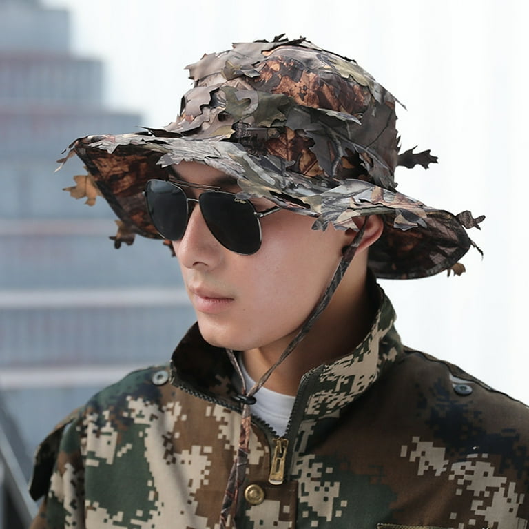 Camouflage Hat Wide Brim Flat Top Military Maple Leaf Decoration Sun Protection Ultralight Tactical Camouflage Outdoor Sport Hunting Cap Clothing