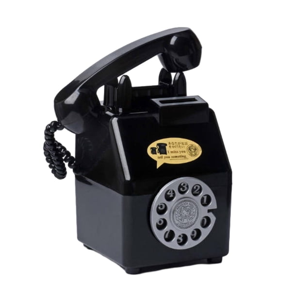 Figura decorativa de alcancía con forma de teléfono retro, con esfera para ahorrar dinero Negro