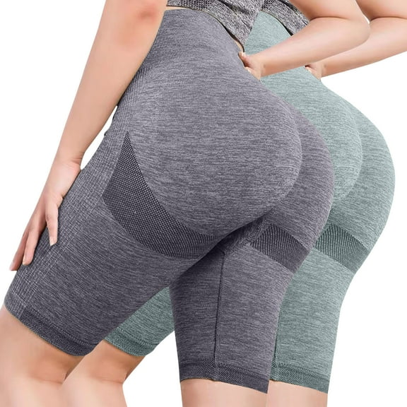 CFLVAEK 2 Piece Biker Shorts Women Seamless Butt Lift Bike Shorts Comfy High Waisted Knee Length Yoga Shorts Solid Color Summer Cycling Workout Shorts Gray M