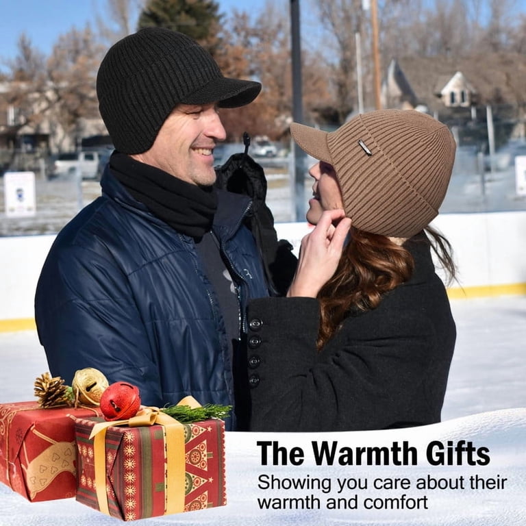 Men & Women Brown Beanie with Brim and Ear Flaps Fleece-Lined Hat Wmcaps, Winter Beanie with Brim and Ear Flaps, Brown  main image 3