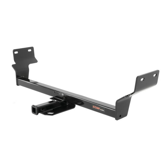 Curt Hitch 11403 Trailer Hitch Rear Class I with a square tube design and 1-1/4 inch receiver. It has a 2000-pound weight carrying capacity and 200-pound tongue weight. The hitch features a high-gloss black powder-coated finish, a seamless welded collar, and an open-back receiver for easy cleaning. Designed for compact cars, full-size cars, and smaller SUVs, it is suitable for towing small trailers or attaching bike racks and cargo carriers. Compatible with 2015-2017 Chrysler 200 models.