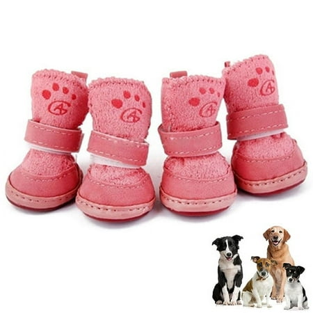 Walbest Puppy Cute Cozy Warm Anti Slip Winter Boots for Small Medium Dogs Pets Cats Velcro Thicken Fleece 2.36  x 2.01  Snow Shoes  Pink